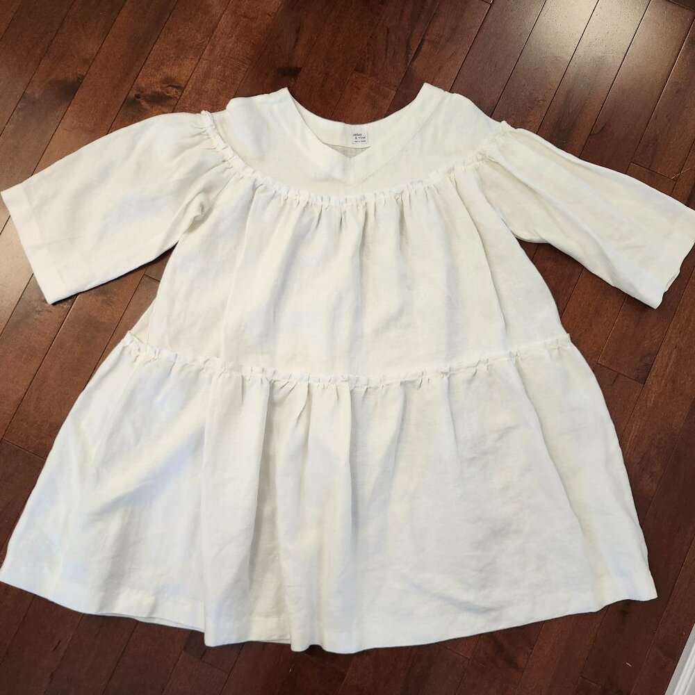 Cedar and Vine women's white short sleeve linen dress